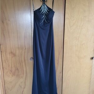 Elegant Black Evening Gown with Silver Beaded Detail